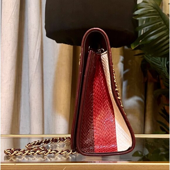 RARE!! Tory Burch Multi-Color Striped Fleming Python Chain Strap Shoulder Bag - Picture 4 of 11